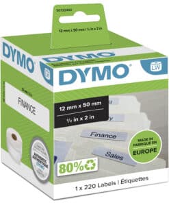 DYMO originele LabelWriter labels voor hangmappen | 12 mm x 50 mm | rol van 220 gemakkelijk los te maken labels | zelfklevende etiketten voor de LabelWriter labelprinters