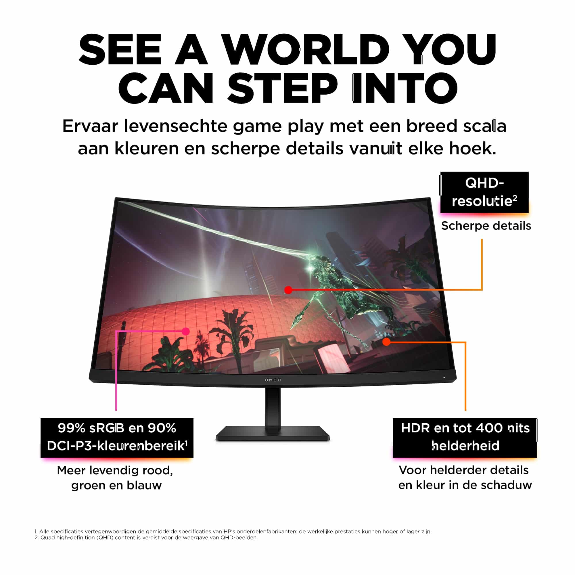 OMEN by HP 31,5 inch QHD 165 Hz Curved gaming monitor - OMEN 32c - Afbeelding 4