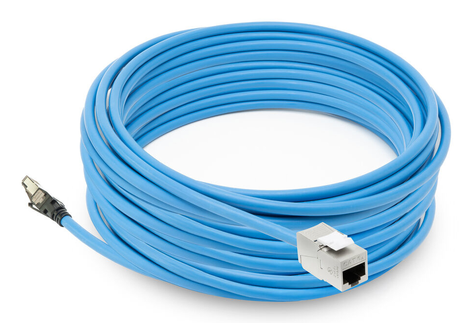 ACT Blauw 50 meter S/FTP CAT6A B2ca PoE++ 100W solid prefab installatiekabel, RJ45 male – female - Afbeelding 2