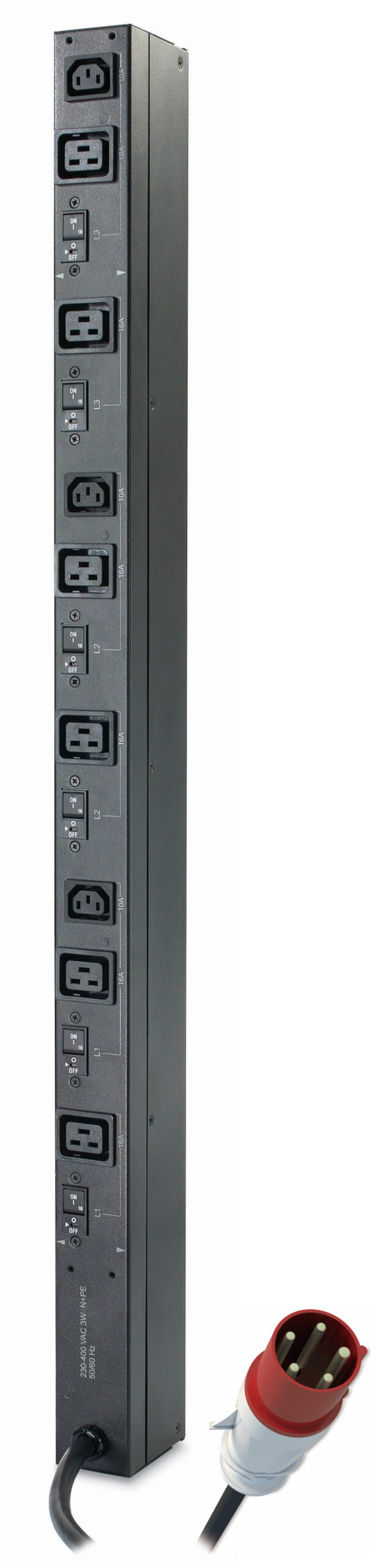 APC Rack PDU, Basic, ZeroU, 32A, 400V, (3x) C13 & (6x) C19, IEC 309 32A 3Fase stekker