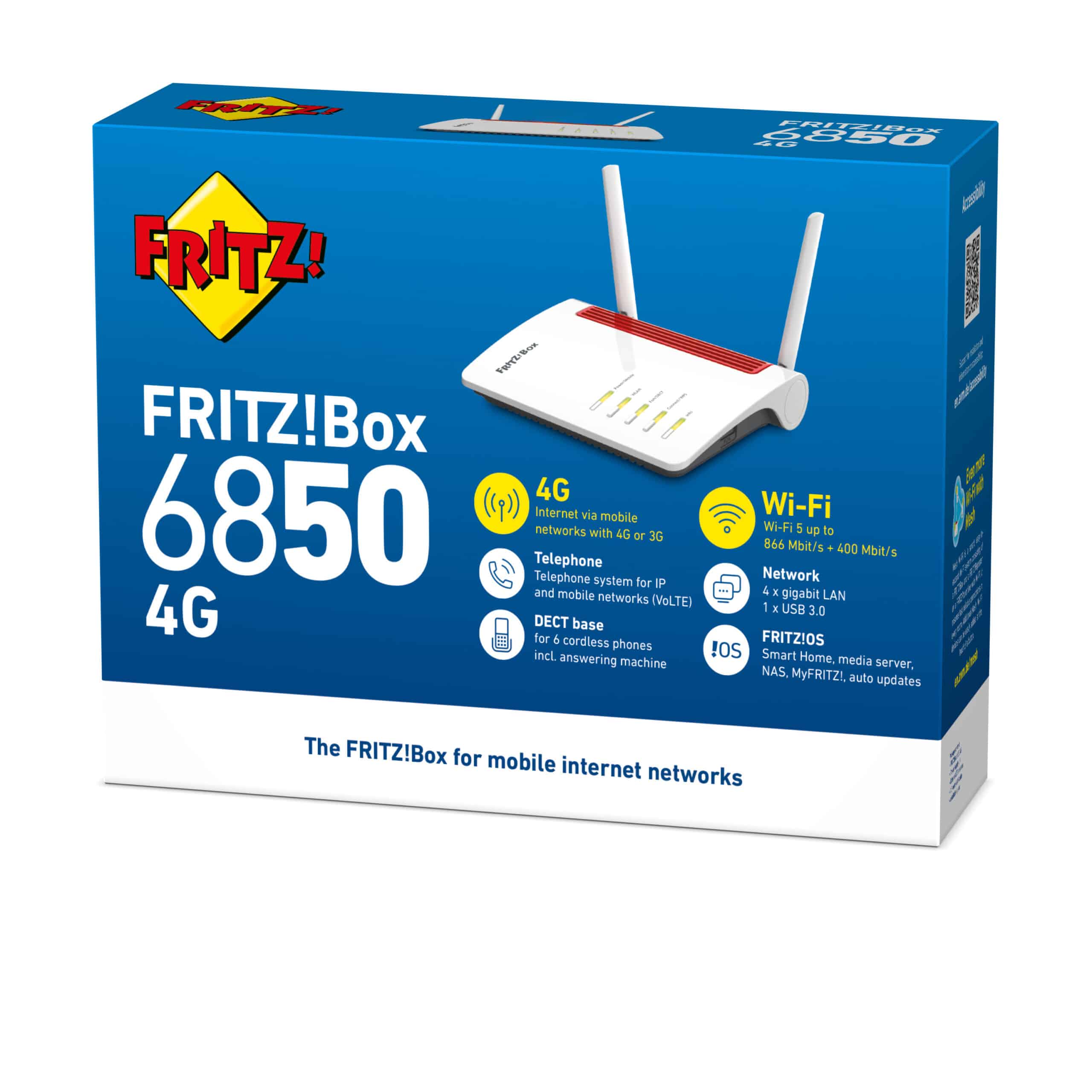 Box FRITZ! 6850 4G International draadloze router Gigabit Ethernet Dual-band (2.4 GHz / 5 GHz) Wit - Afbeelding 4