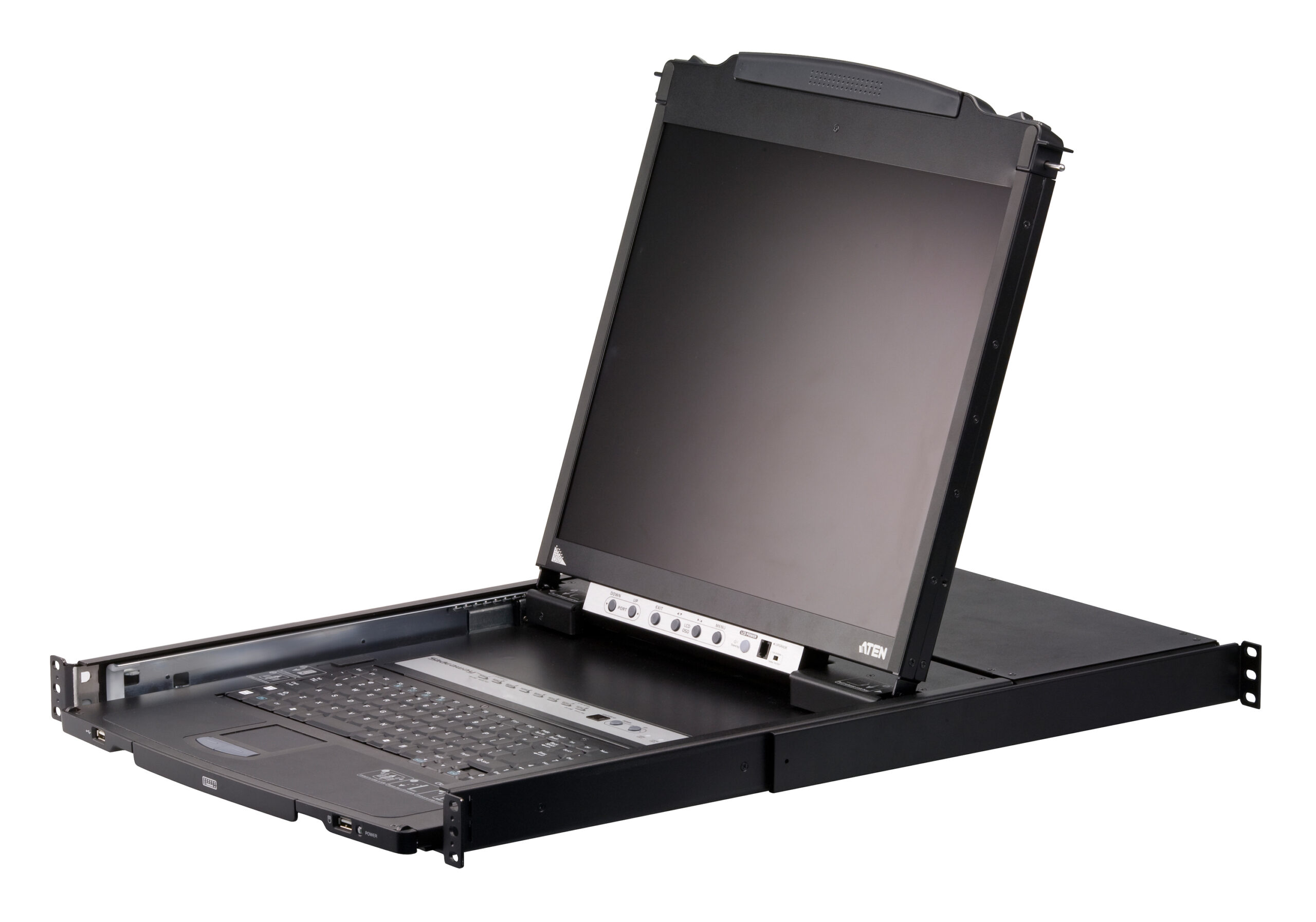 ATEN 8-Poorts PS/2-USB VGA Dubbelvoudige Rail LCD KVM Schakelaar met Ketenverbinding Poort en USB Randapparatuur Ondersteuning