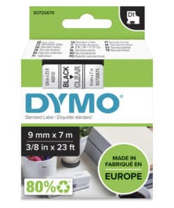 DYMO originele D1 labels | Zwarte Tekst op Doorzichtig Label | 9 mm x 7 m | zelfklevende etiketten voor de LabelManager labelprinter | gemaakt in Europa
