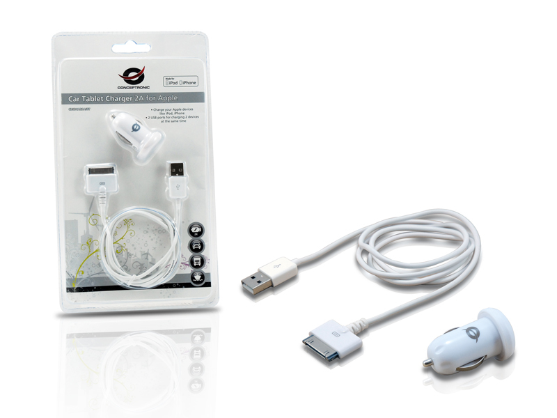 Conceptronic CUSBCAR2ASET oplader voor mobiele apparatuur MP3, MP4, Smartphone, Tablet Wit Sigarettenaansteker Auto - Afbeelding 6