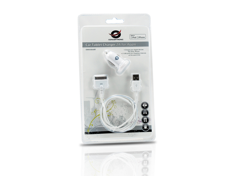 Conceptronic CUSBCAR2ASET oplader voor mobiele apparatuur MP3, MP4, Smartphone, Tablet Wit Sigarettenaansteker Auto - Afbeelding 5