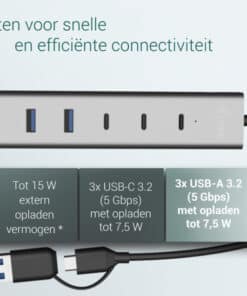 i-tec USB-C/USB-A Charging Metal HUB 7 port (3x USB-C, 4x USB-A) - Afbeelding 2