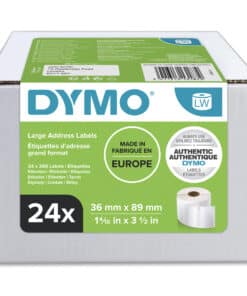 DYMO originele grote LabelWriter adreslabels | 36 mm x 89 mm | 24 rollen met elk 260 labels (6.240 zelfklevende etiketten) | Geschikt voor de LabelWriter labelprinters | Gemaakt in Europa