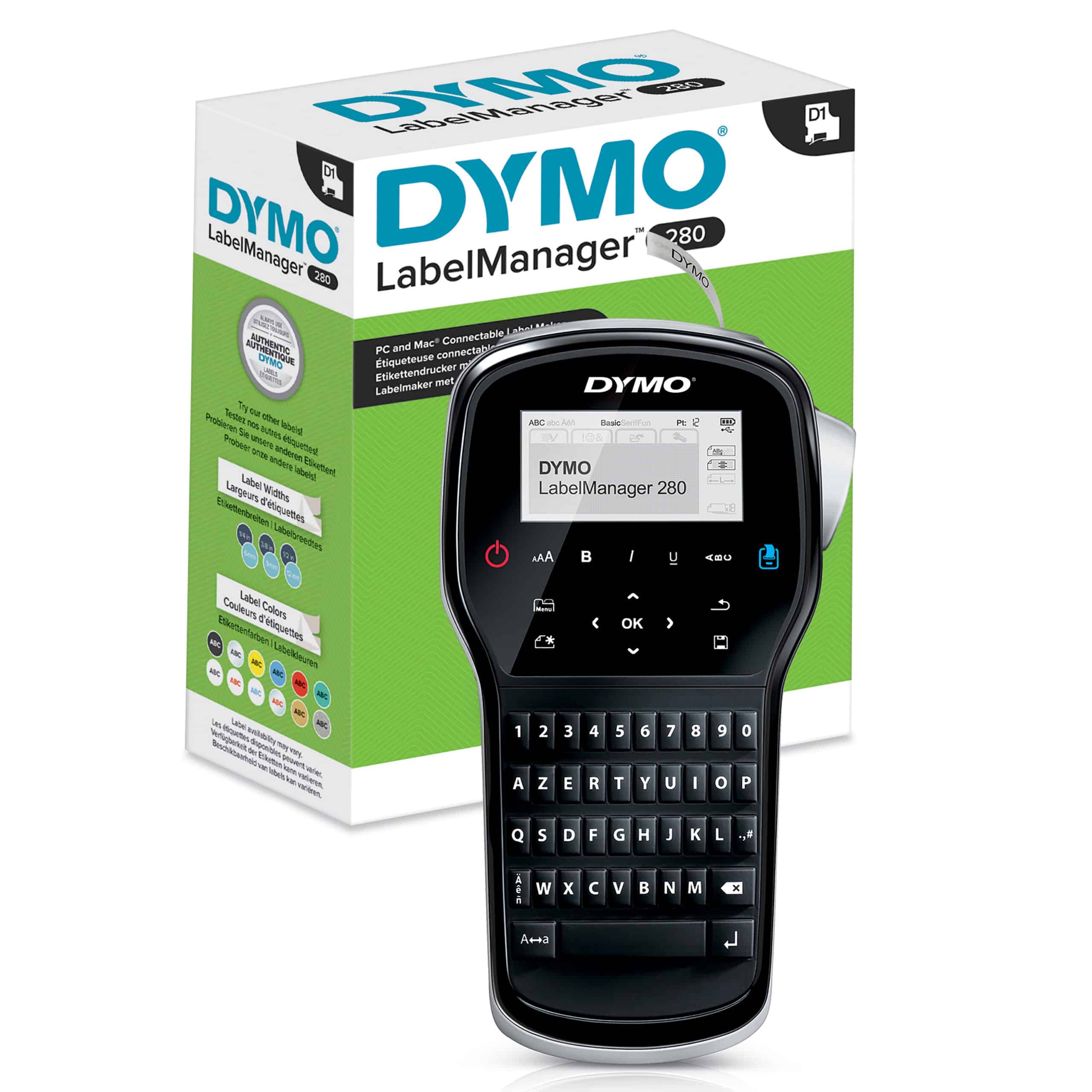 DYMO LabelManager 280-labelmaker | Oplaadbare, draagbare labelprinter met AZERTY-toetsenbord | Inclusief zwart-wit D1-labeltape (12 mm) | Voor thuis en op kantoor - Afbeelding 2