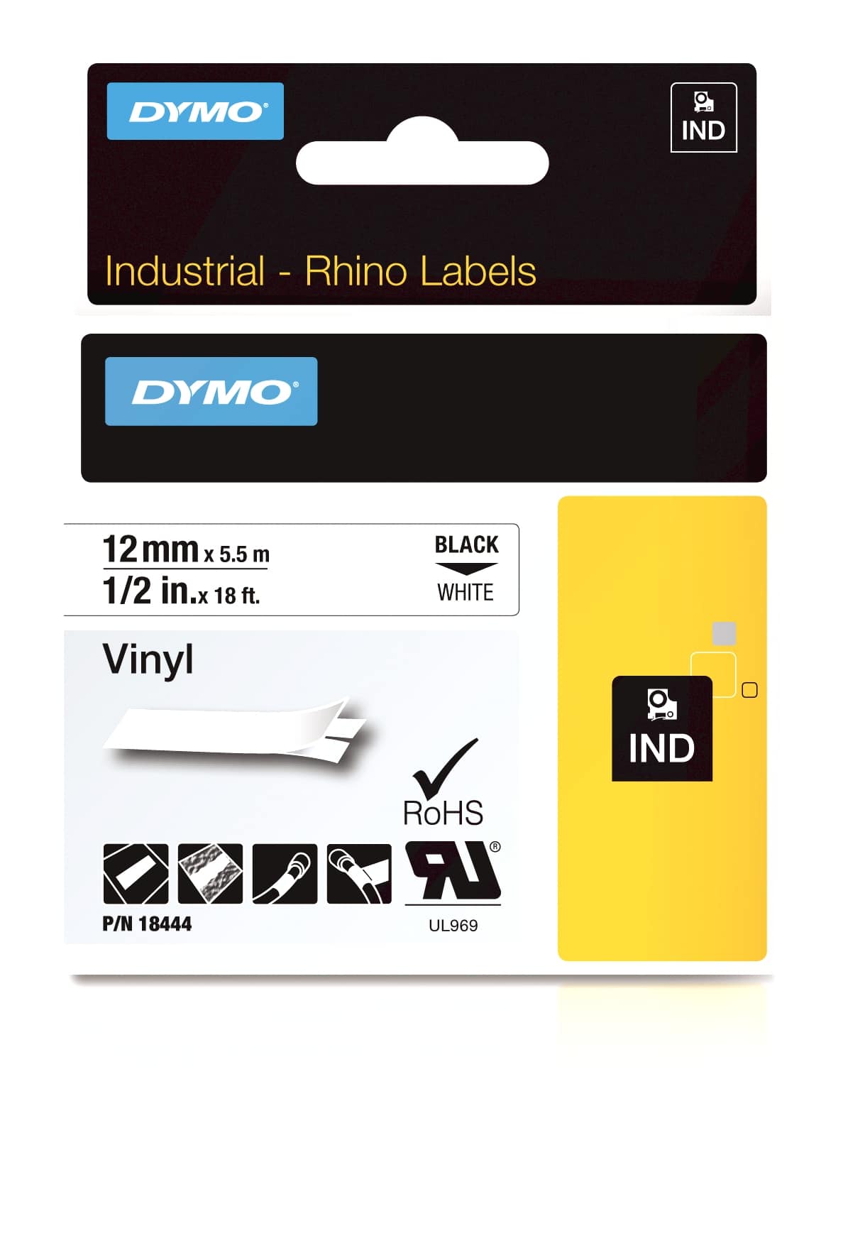 DYMO 18444 labelprinter-tape Zwart op wit