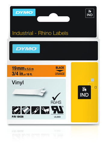 DYMO 18436 labelprinter-tape Zwart op oranje