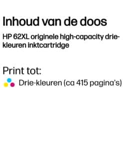 HP 62XL originele high-capacity drie-kleuren inktcartridge - Afbeelding 2