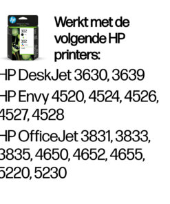 HP 302 originele zwarte/drie-kleuren inktcartridges, 2-pack