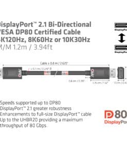CLUB3D DisplayPort 2.1 Bi-Directional VESA DP80 Gecertificeerde kabel 4K240Hz, 8K60Hz or 10K30Hz M/M 1.2m/3.94ft - Afbeelding 3