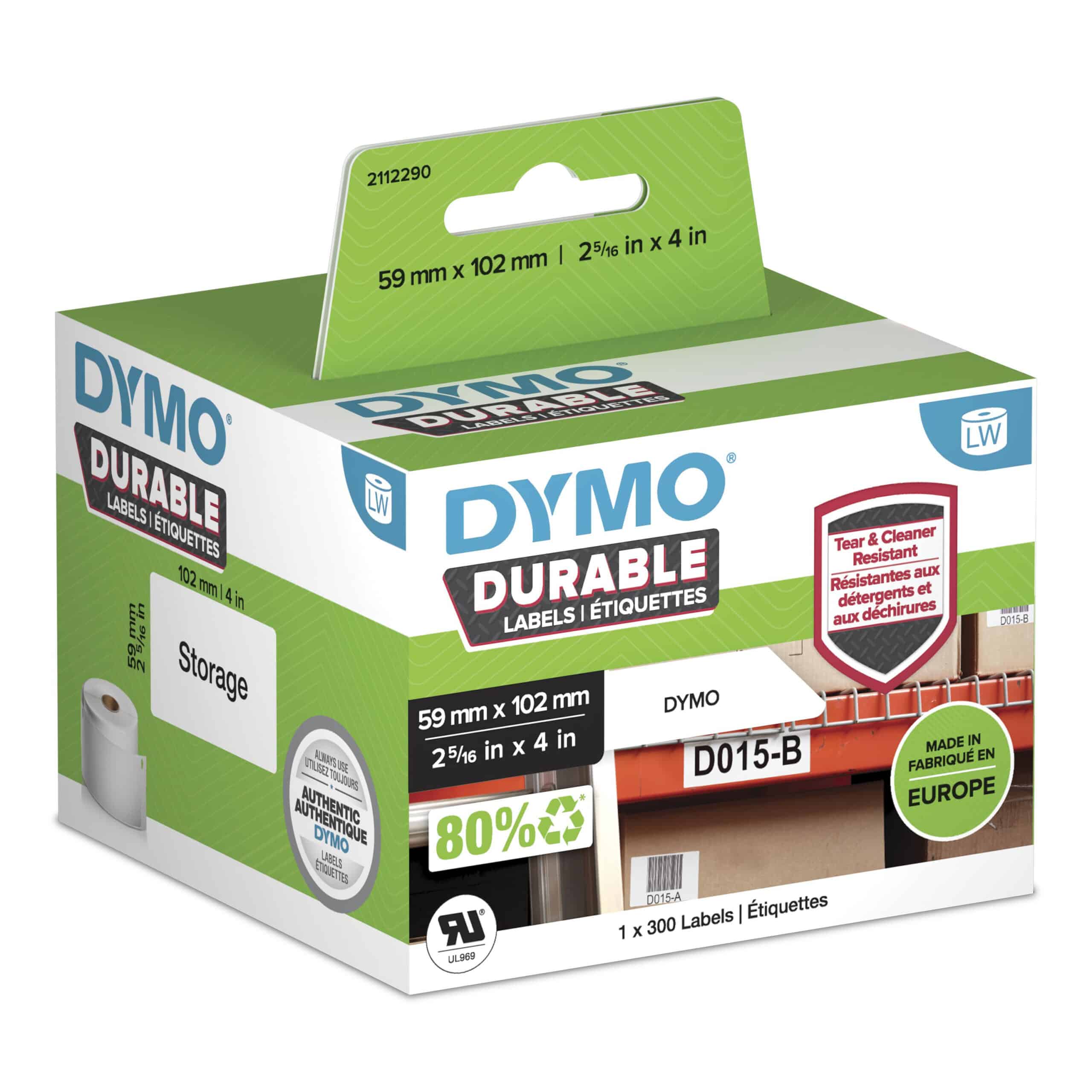 DYMO originele Duurzame LabelWriter labels | 59 mm x 102 mm | Witte Poly | 300 zelfklevende etiketten | Stevige labels voor de LabelWriter labelprinters