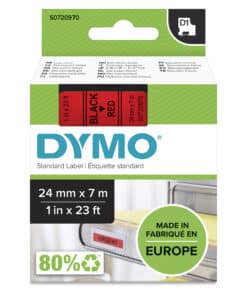 DYMO originele D1 labels | Zwarte Tekst op Rood Label | 24 mm x 7 m | zelfklevende etiketten voor de LabelManager labelmaker | gemaakt in Europa