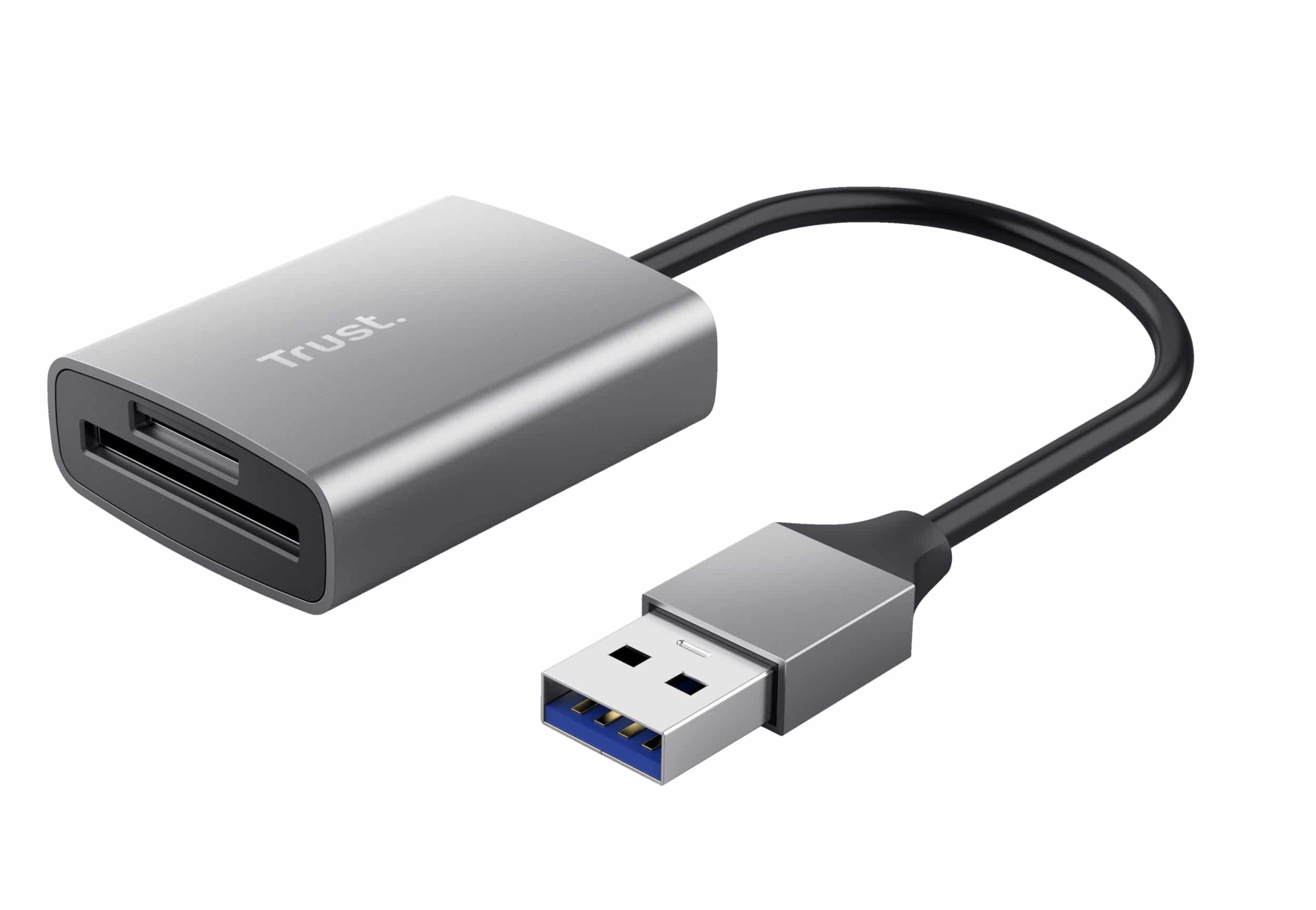 Trust Dalyx Snelle USB‑kaartlezer – geheugenkaartlezer – USB 3.2‑kaartlezer – Aluminium behuizing – Zilver