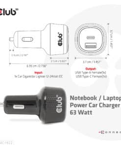 CLUB3D Notebook / Laptop Power Car Charger 63 Watt - Afbeelding 3