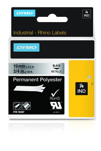 DYMO 18487 labelprinter-tape Zwart op metallic