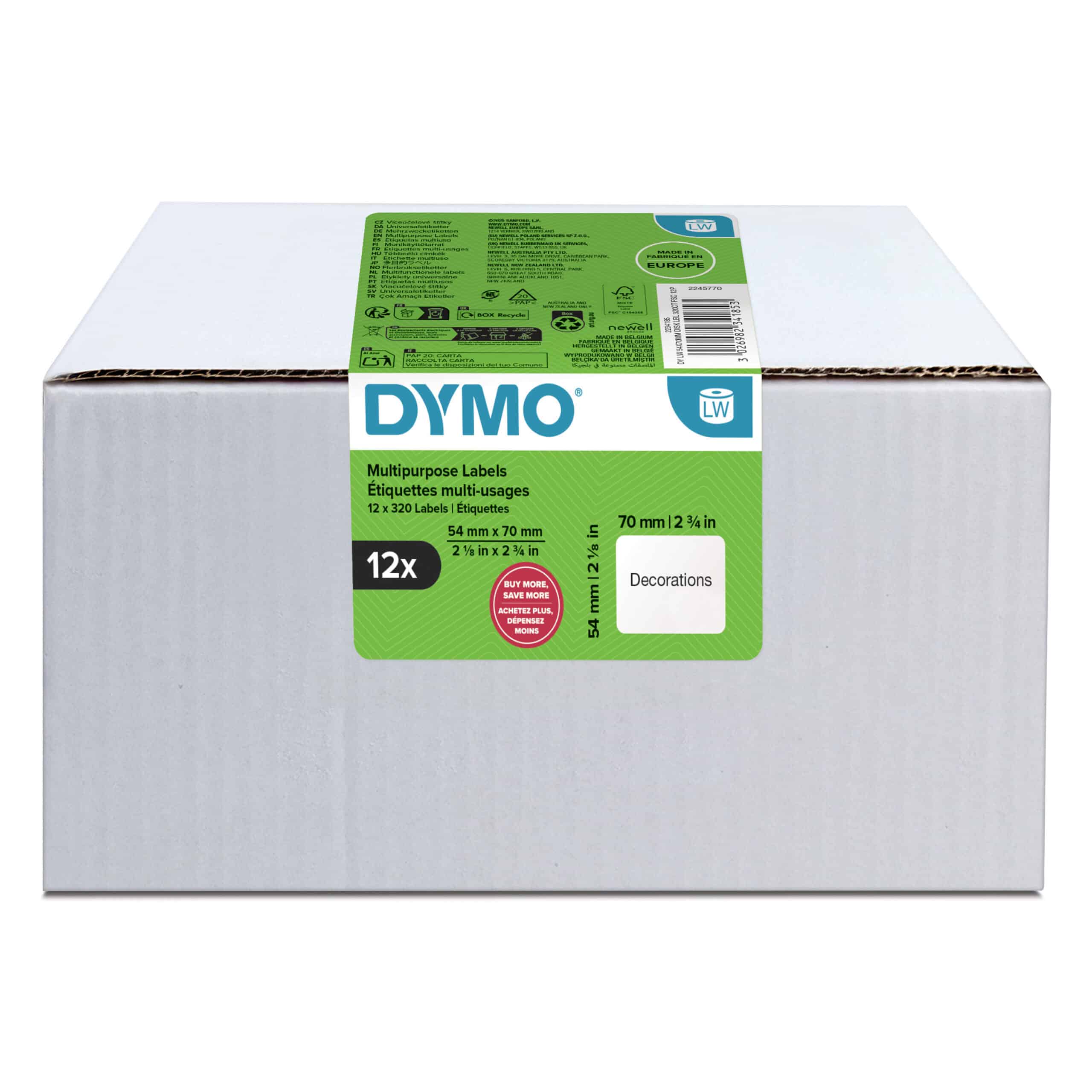 DYMO originele multifunctionele LabelWriter labels | 54 mm x 70 mm | 12 met elk 320 labels (3.840 zelfklevende etiketten) | voor de LabelWriter labelprinters | gemaakt in Europa - Afbeelding 8