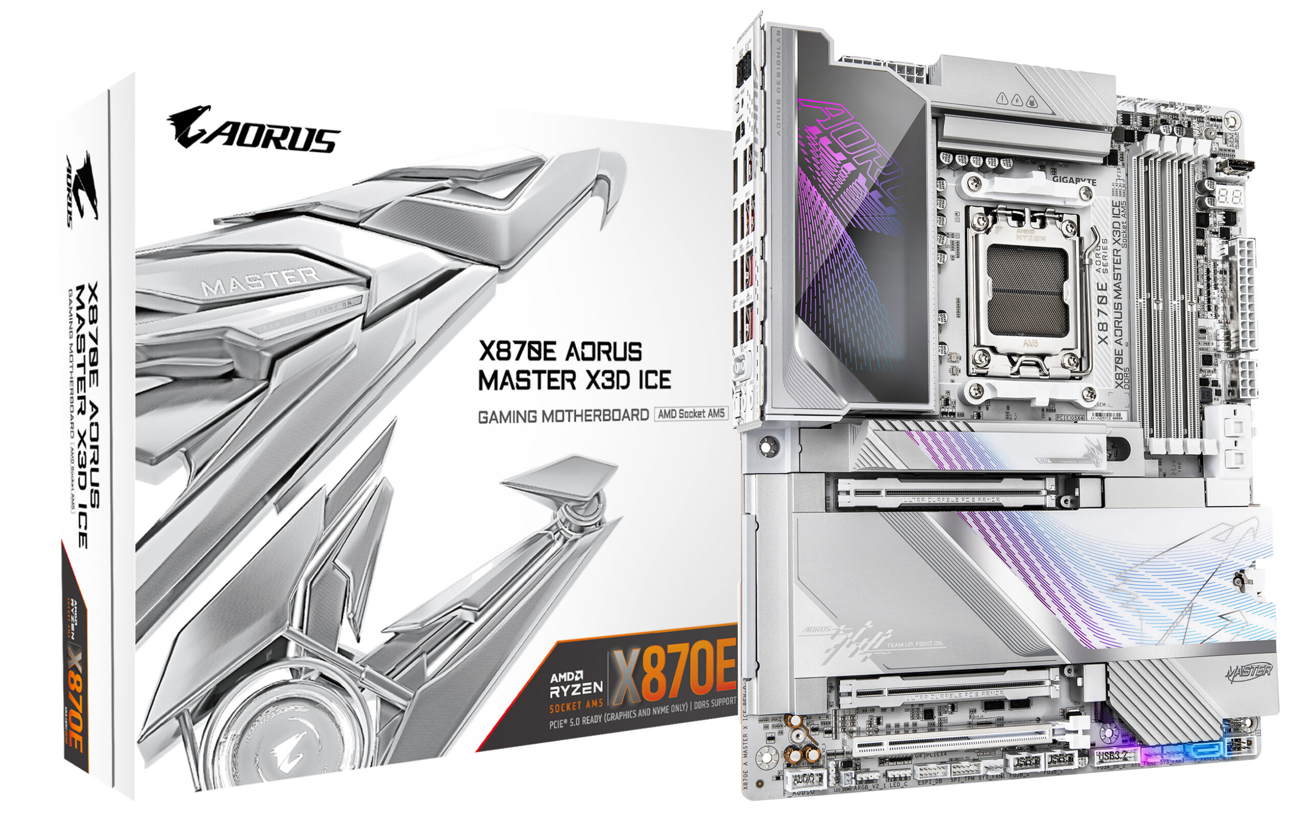 Gigabyte X870E A AORUS MASTER X3D ICE, eATX, AMD AM5, X870, DDR5, PCIe 5.0, WI-Fi7, 10 GbE, USB 4