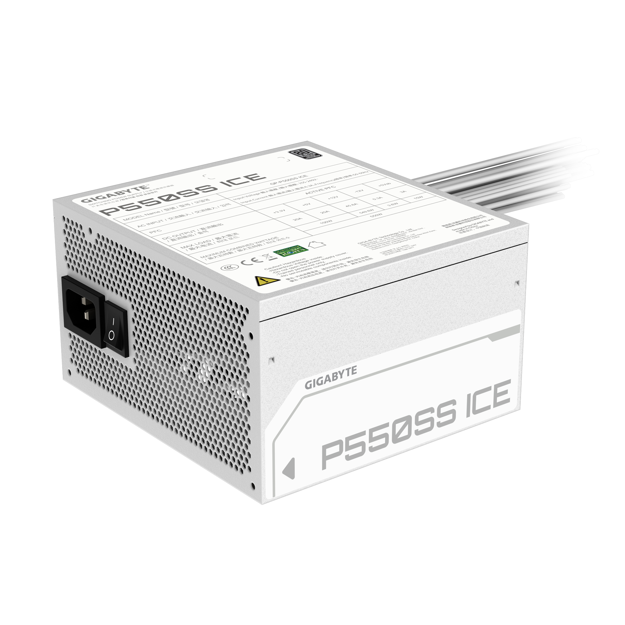 GIGABYTE P550SS ICE power supply unit 550 W 20+4 pin ATX ATX Wit - Afbeelding 6
