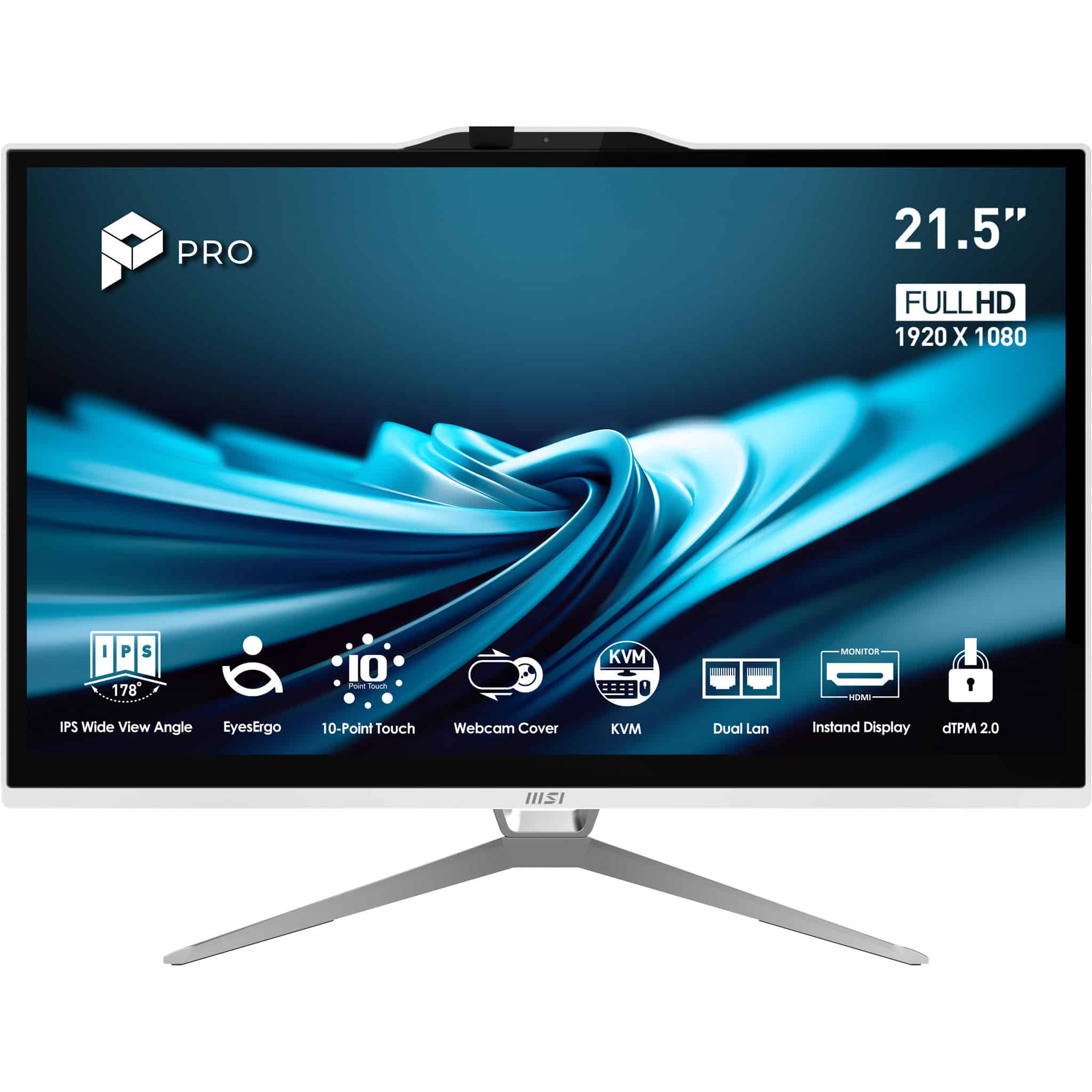 MSI Pro AP222T 14M-623EU Intel Pentium Gold G7400 54,6 cm (21.5") 1920 x 1080 Pixels Touchscreen Alles-in-één-pc 8 GB DDR4-SDRAM 128 GB SSD Windows 11 Pro Wi-Fi 5 (802.11ac) Wit