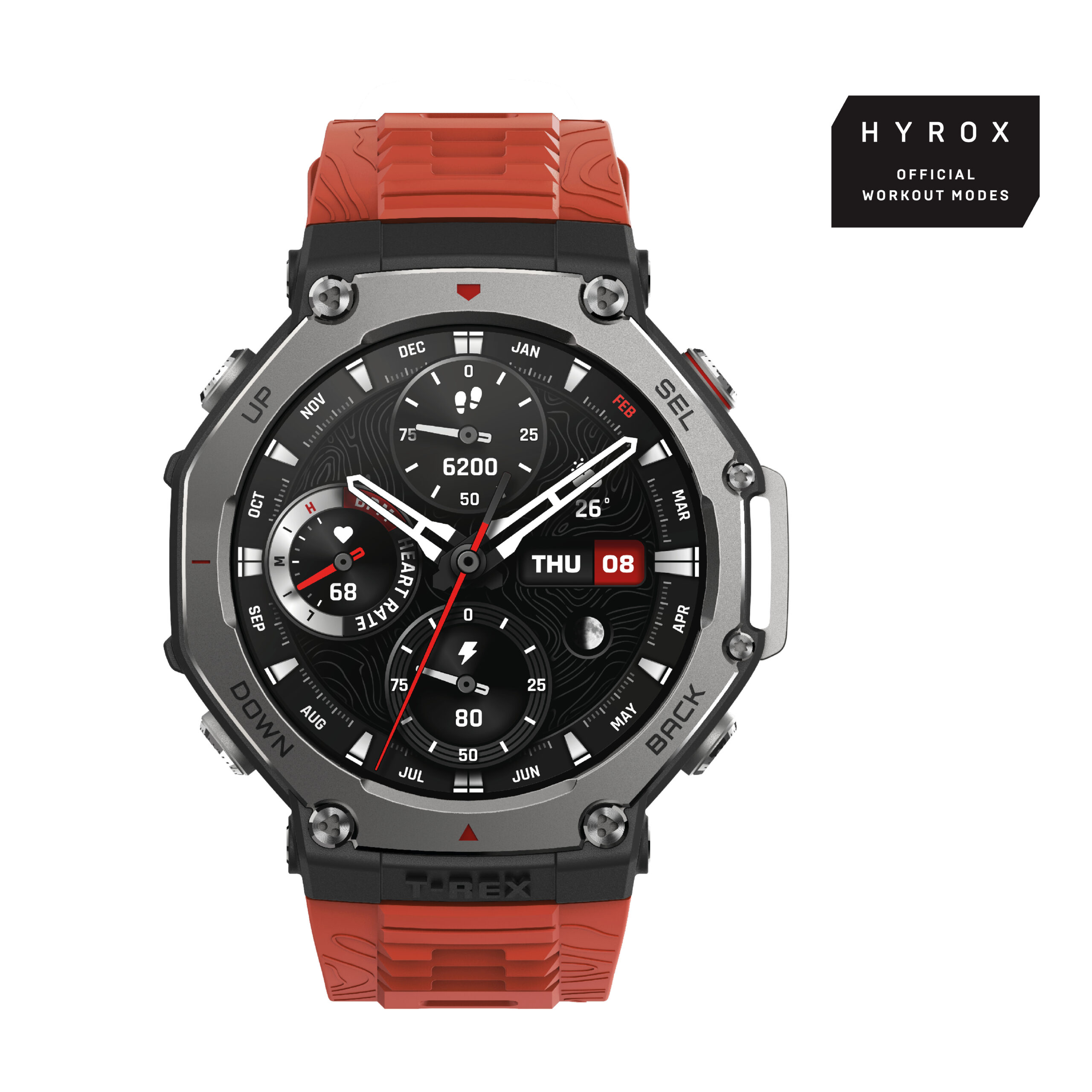 Amazfit T-Rex 3 Lava 3,81 cm (1.5") AMOLED 48.5 mm Digitaal 480 x 480 Pixels Touchscreen Zwart, Roestvrijstaal GPS