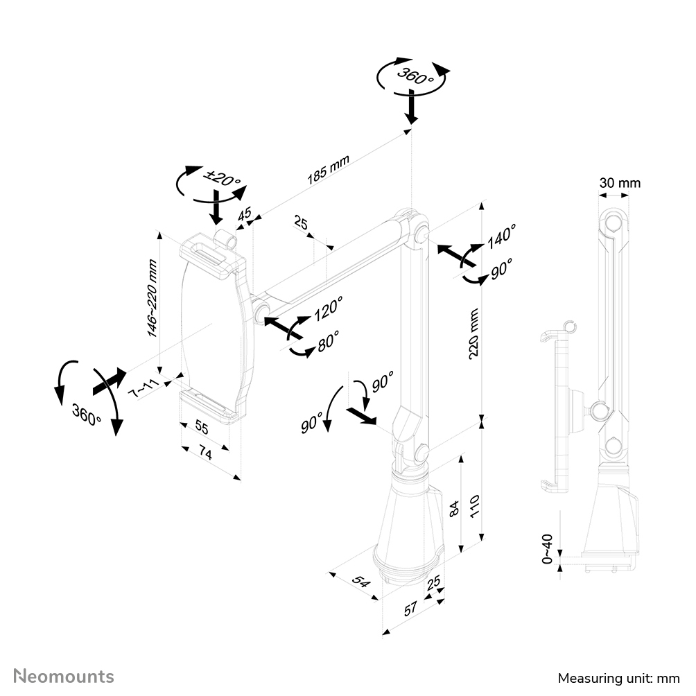 Neomounts TABLET-D100SILVER Universal Tablet & Smartphone Arm - Afbeelding 8