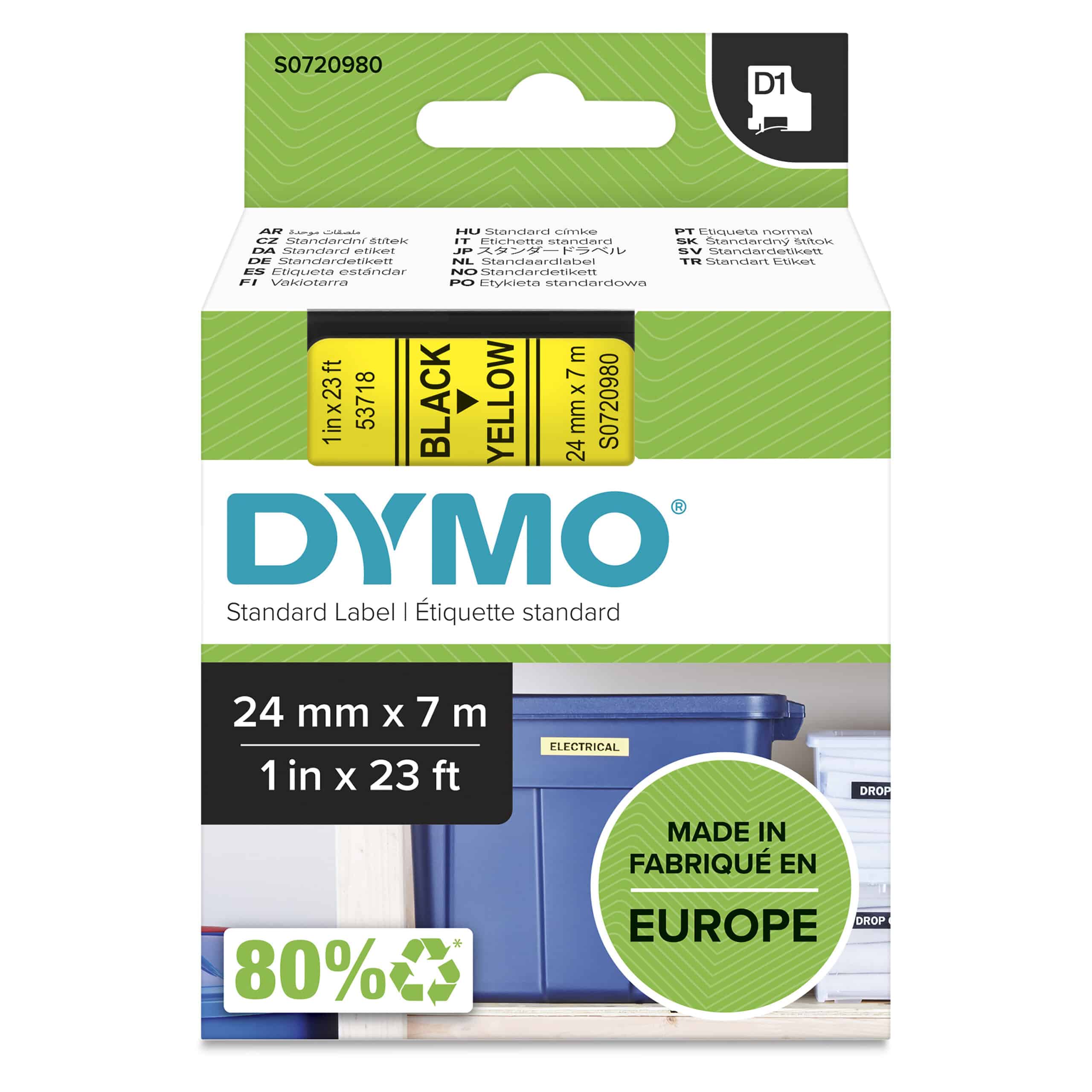 DYMO originele D1 labels | Zwarte Tekst op Geel Label | 24 mm x 7 m | Zelfklevende etiketten voor de LabelManager labelprinter | gemaakt in Europa