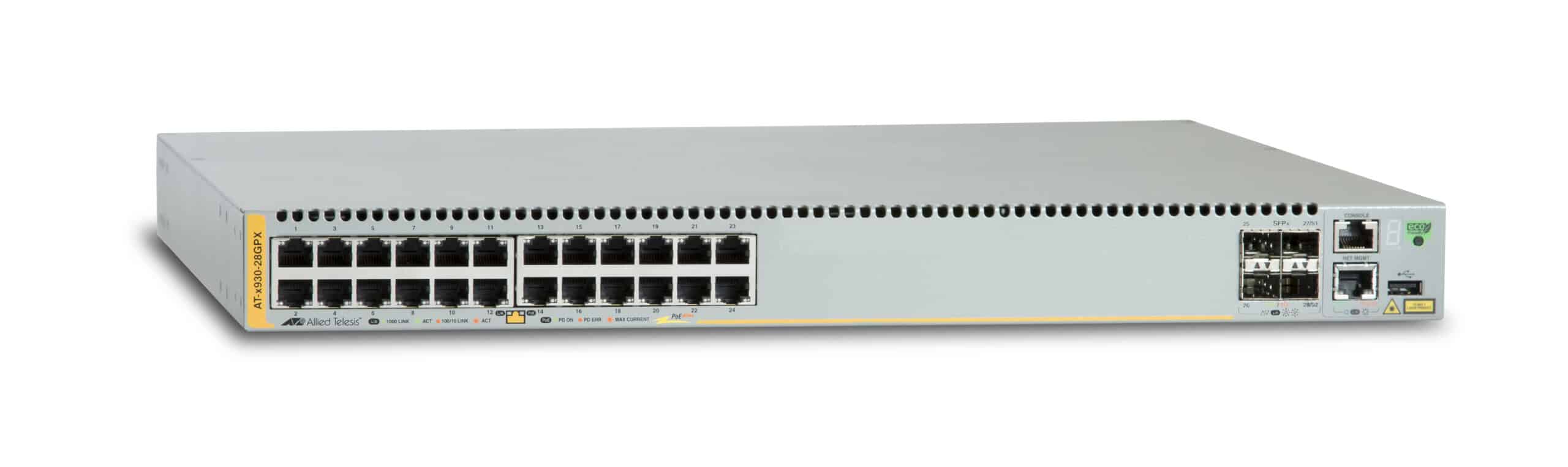 Allied Telesis AT-x930-28GPX Managed L3 Gigabit Ethernet (10/100/1000) Power over Ethernet (PoE) Grijs