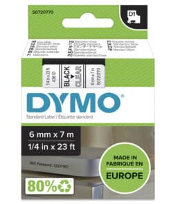 DYMO originele D1 labels | Zwarte Tekst op Doorzichtig Label | 6 mm x 7 m | zelfklevende etiketten voor de LabelManager labelprinter | gemaakt in Europa