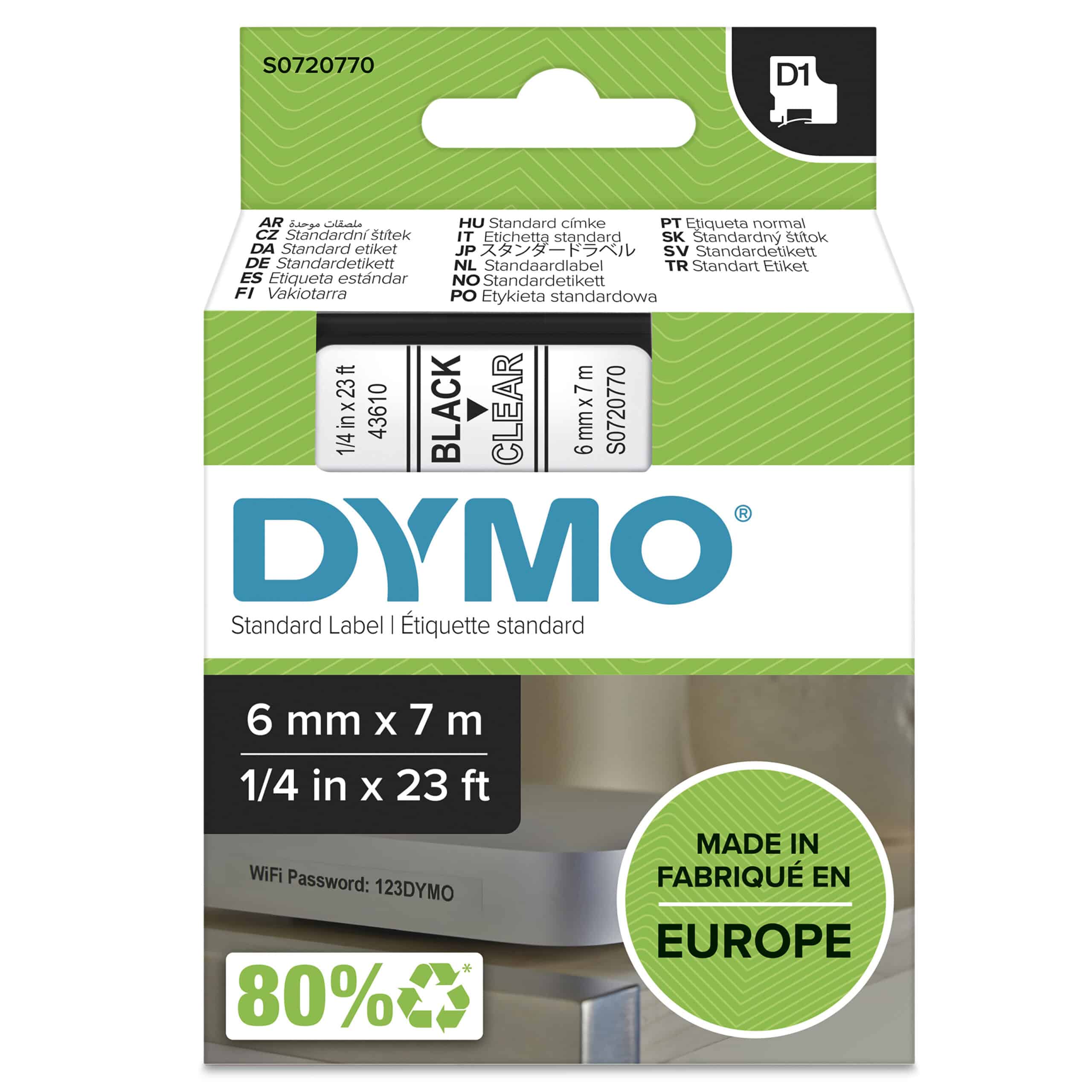 DYMO originele D1 labels | Zwarte Tekst op Doorzichtig Label | 6 mm x 7 m | zelfklevende etiketten voor de LabelManager labelprinter | gemaakt in Europa