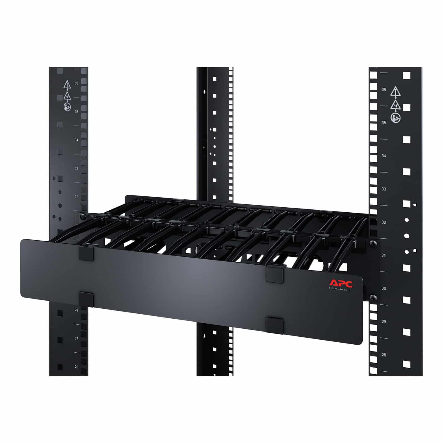APC Horizontale kabelgeleider, 2U x 15 cm diep met bodemplaat voor het afsnoeren van kabels, enkelzijdig met afdekplaat - Afbeelding 3