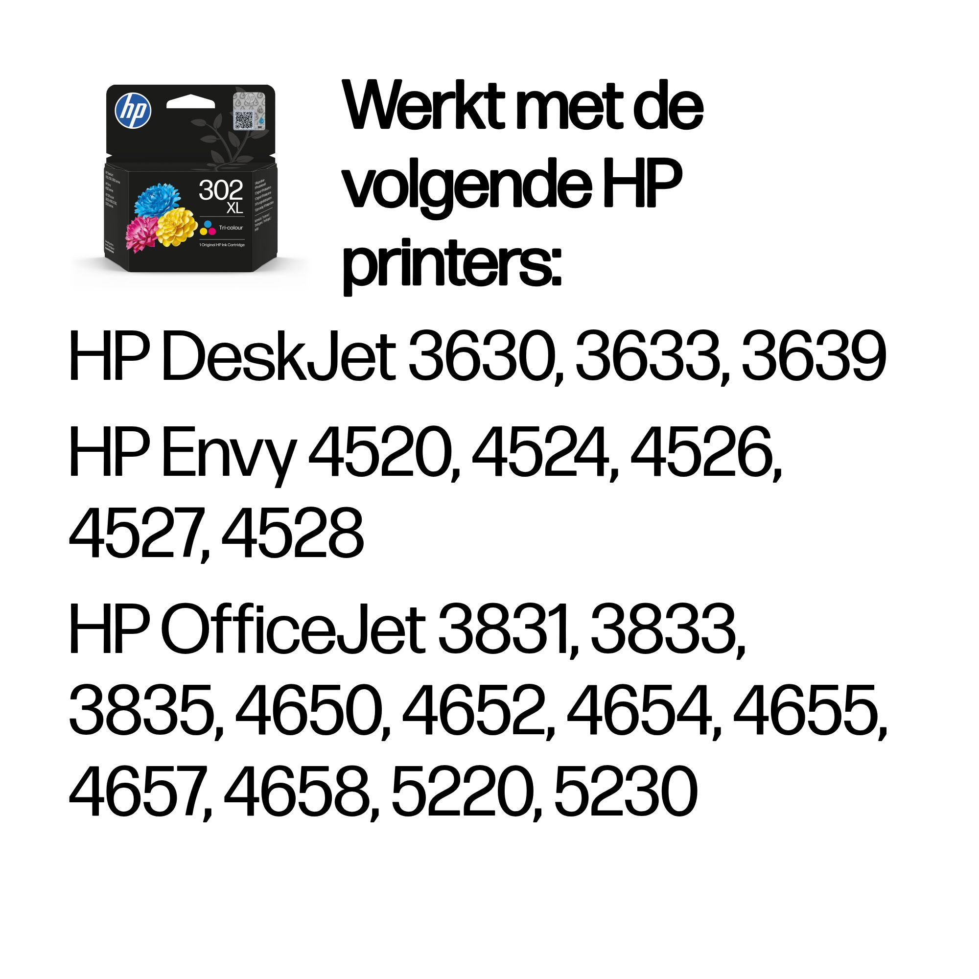 HP 302XL originele high-capacity drie-kleuren inktcartridge