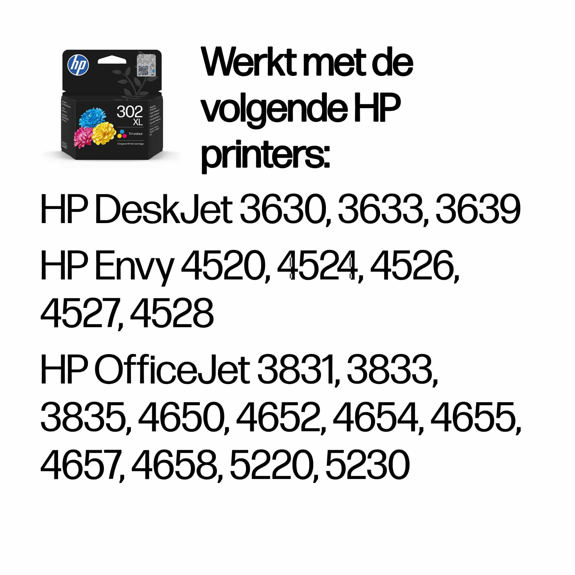 HP 302XL originele high-capacity drie-kleuren inktcartridge