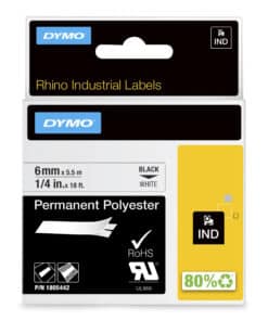 DYMO Rhino industriële labels | Permanent Polyester | 6 mm x 3,5 m | zwarte afdruk op wit | zelfklevende labels voor Rhino & LabelManager labelprinters