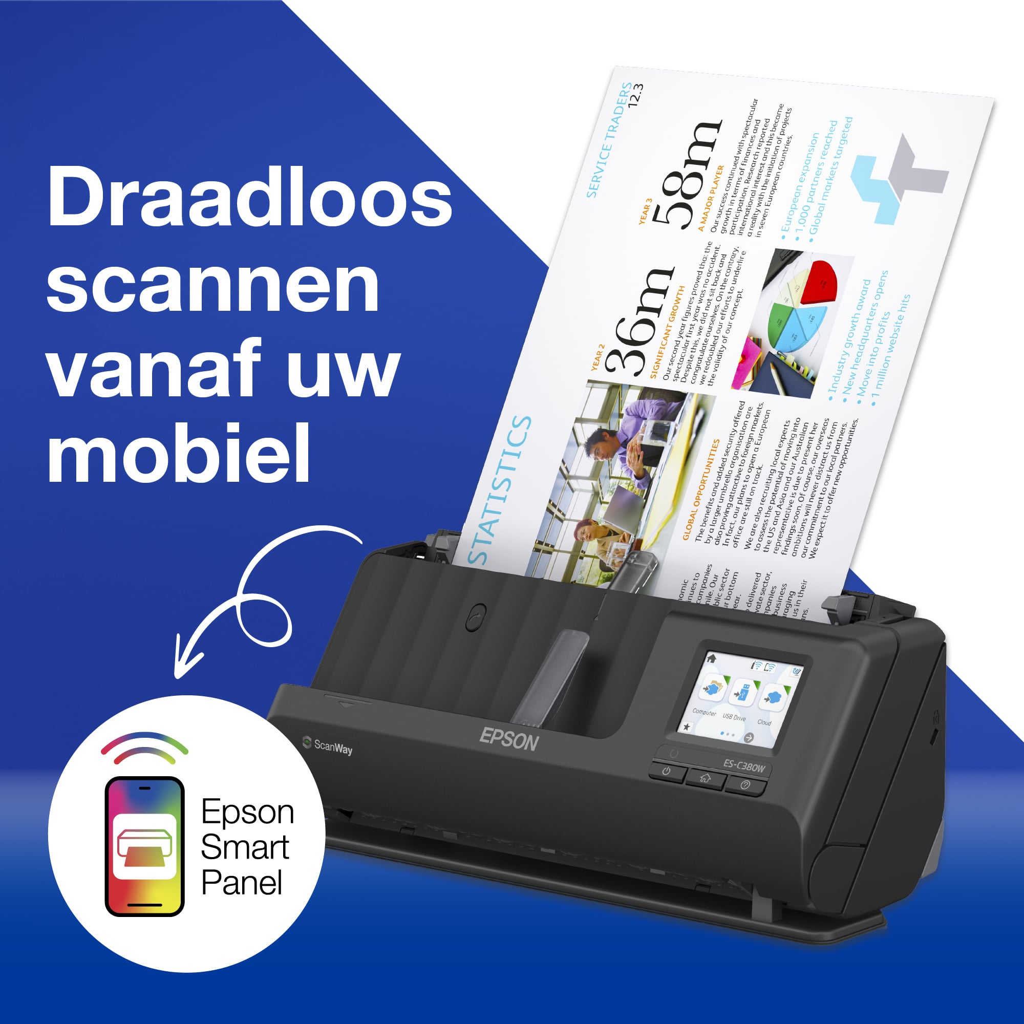 Epson ES-C380W compacte A4-documentscanner met Wi-Fi-connectiviteit en U-traject - Afbeelding 4