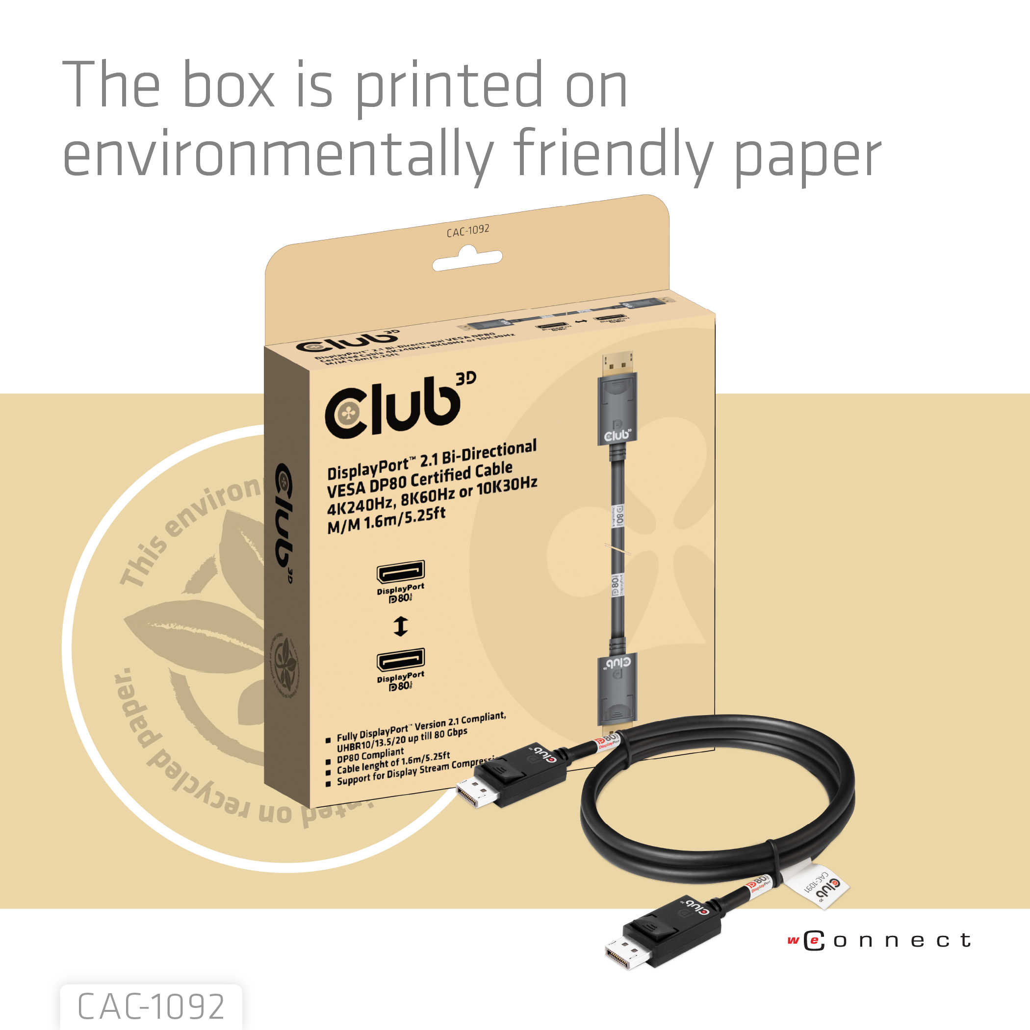 CLUB3D DisplayPort™ 2.1 Bi-Directional VESA DP80 Gecertificeerde kabel 4K240Hz, 8K60Hz or 10K60Hz M/M 1.6m/ Next-Gen Gaming - Afbeelding 5