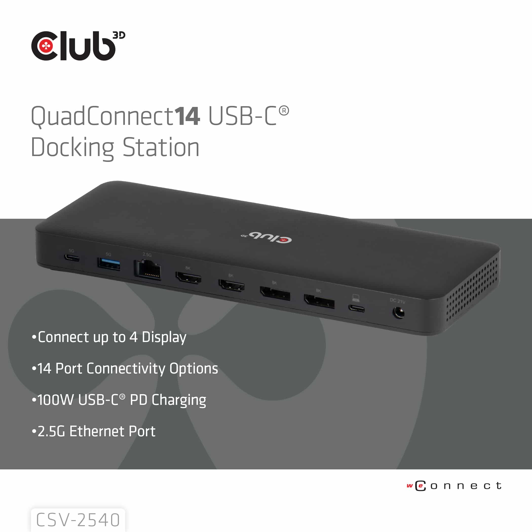 CLUB3D Club 3D 14-in-1 USB-C Quad Display Dockingstation – 4 Schermen & 100W Snelladen - Afbeelding 4