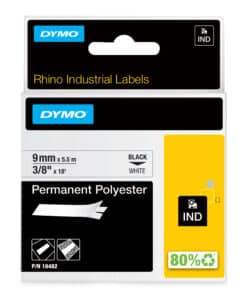 DYMO Rhino industriële labels | Permanent Polyester | 9 mm x 3,5 m | zwarte afdruk op wit | zelfklevende labels voor Rhino & LabelManager labelprinters