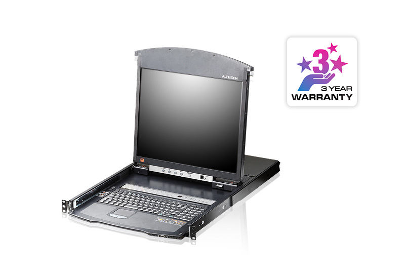 ATEN 1-Lokale/externe gedeelde toegang, 8-poorts Cat 5 Dual Rail KVM over IP-switch met poort serieschakeling