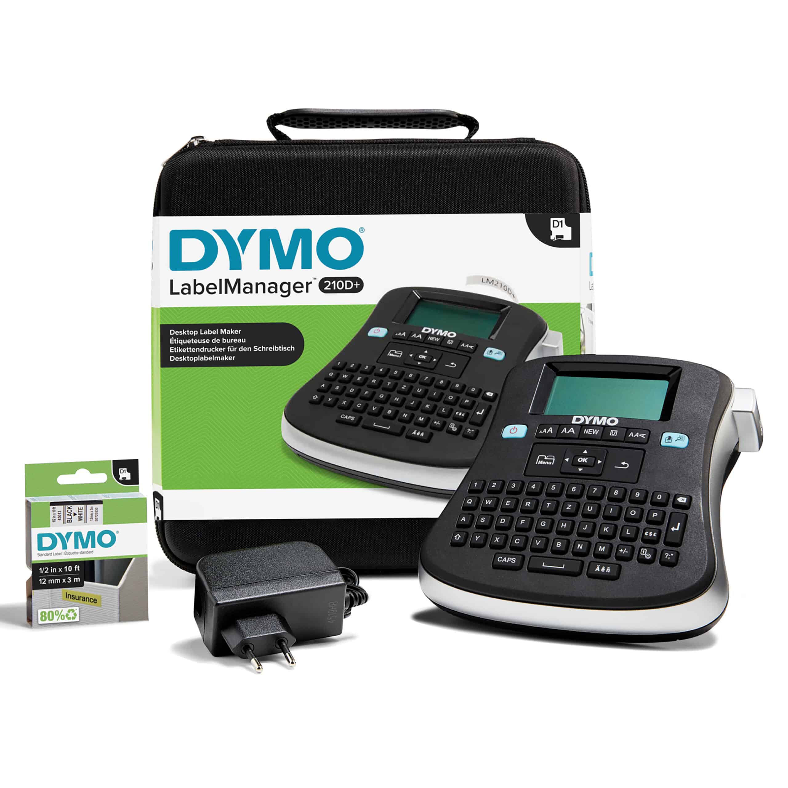 DYMO LabelManager Draagbare 210D+-labelmakerkit | QWERTZ-toetsenbord | met zwart-witte D1-labels van 12 mm en een draagkoffer - Afbeelding 2