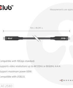 CLUB3D 15M Full-Feature USB-C Cable / 49.21ft 8K60Hz 10Gbps 60W - Afbeelding 4