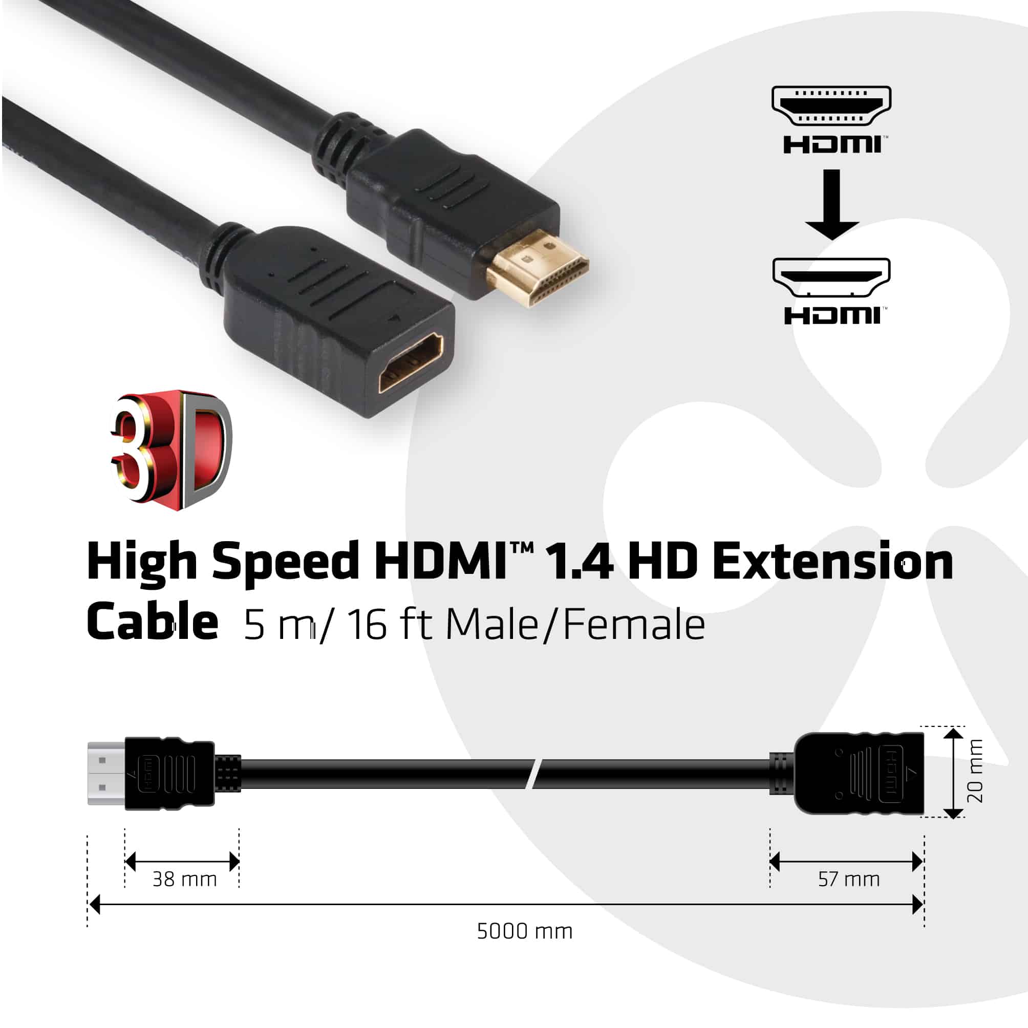 CLUB3D High Speed HDMI™ 1.4 HD Extension Kabel 5meter M/F - Afbeelding 3