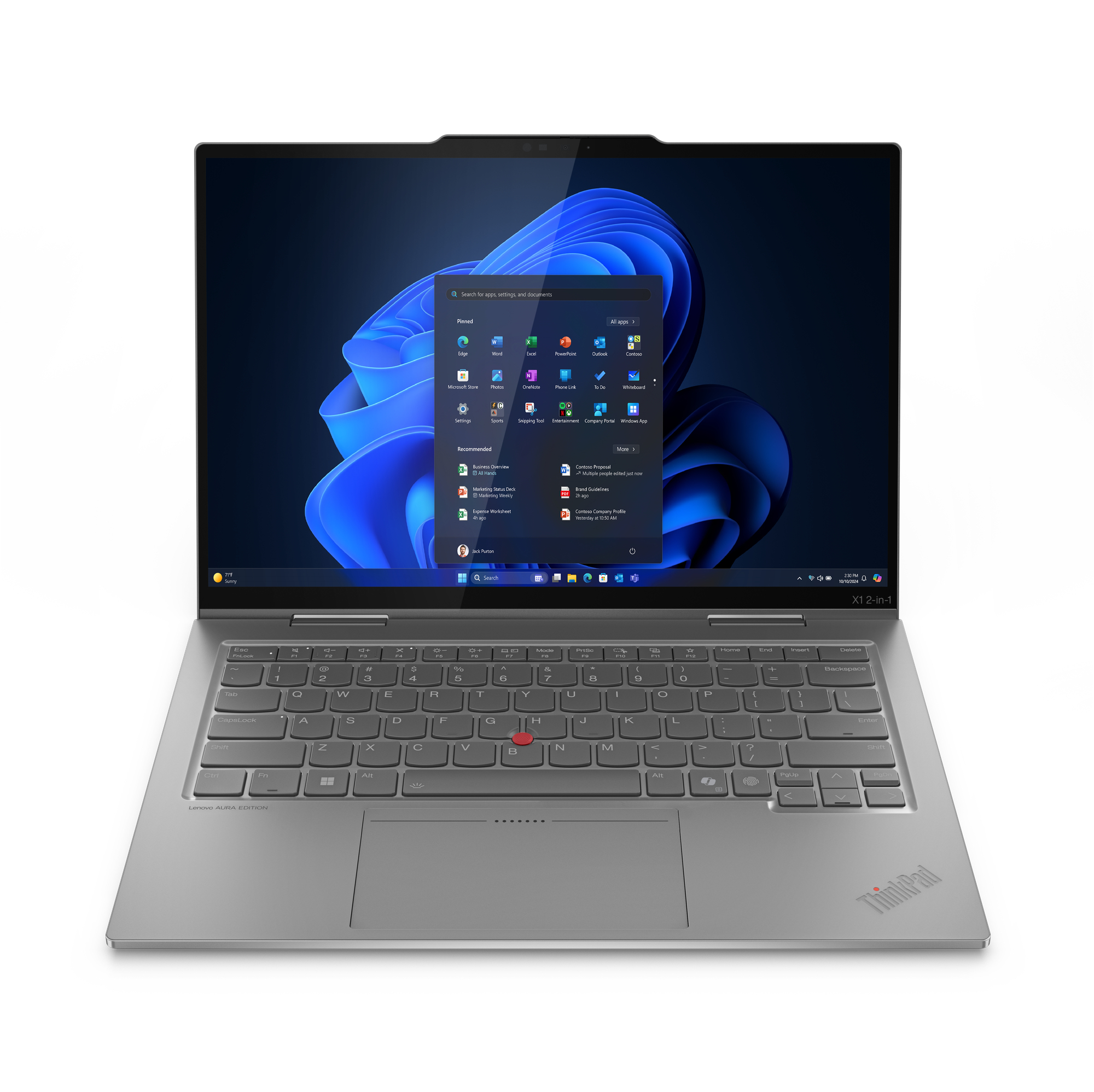 Lenovo ThinkPad X1 2-in-1 Gen 10 Aura Edition Copilot+ PC Intel Core Ultra 7 258V Hybride (2-in-1) 35,6 cm (14") Touchscreen WUXGA 32 GB LPDDR5x-SDRAM 1 TB SSD Wi-Fi 7 (802.11be) Windows 11 Pro Belgisch Grijs