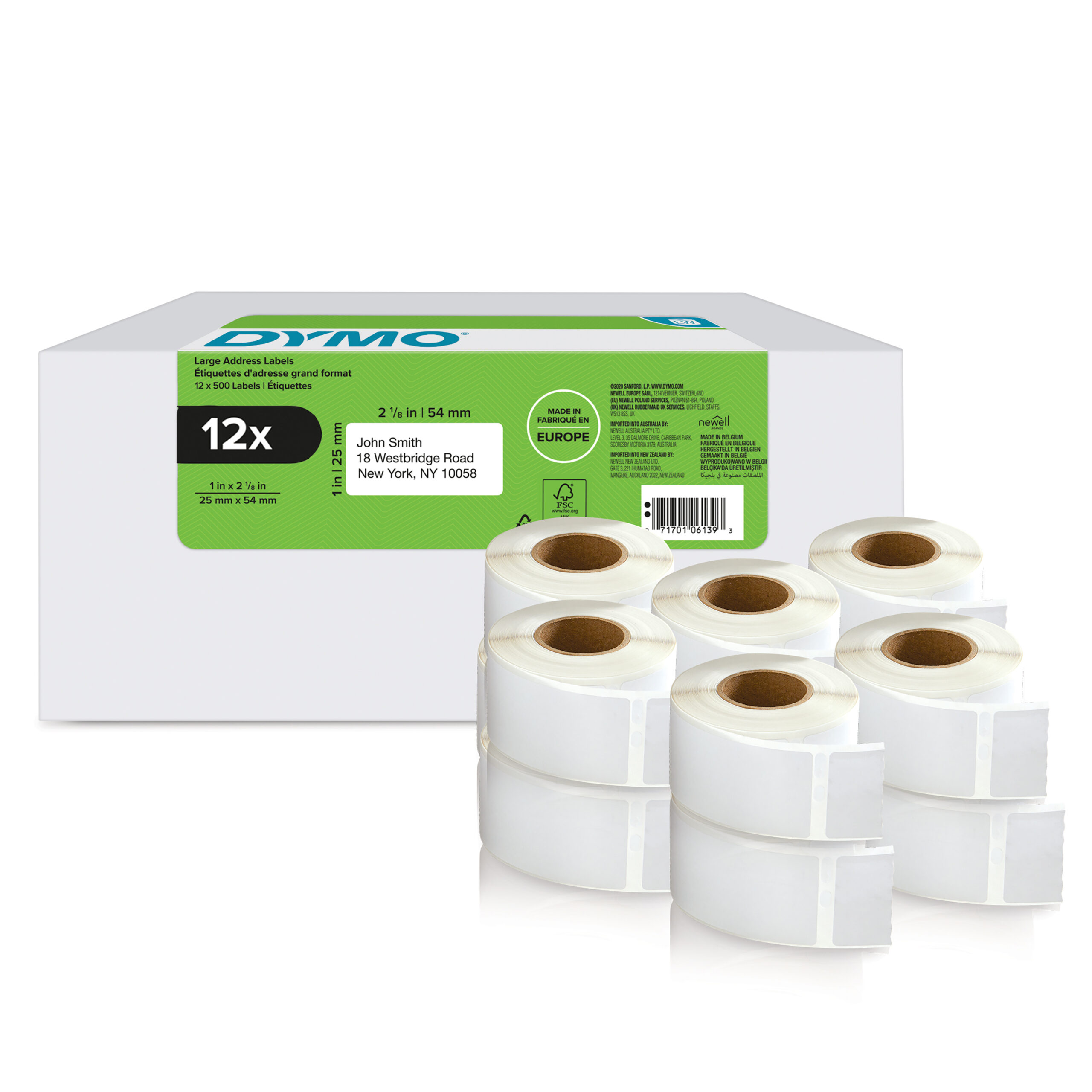 DYMO originele LabelWriter adreslabels voor retouren | 25 mm x 54 mm | 12 met elk 500 labels (6.000 zelfklevende etiketten) | Geschikt voor de LabelWriter labelprinters | Gemaakt in Europa