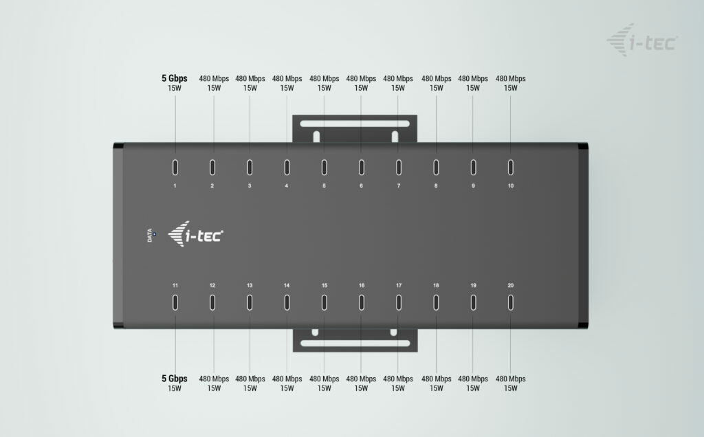 i-tec USB-C/USB-A Metal Charging + data HUB, 15W per port, 20x USB-C - Afbeelding 8