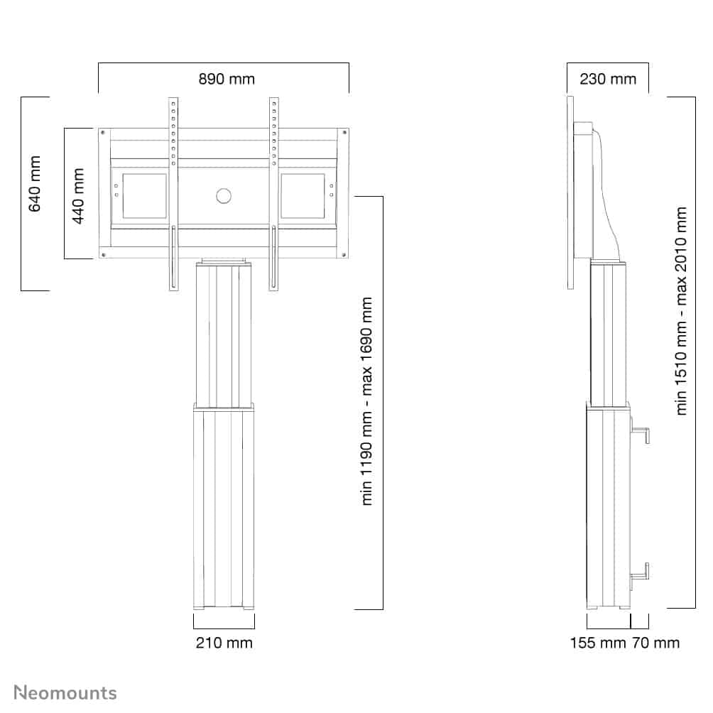 Neomounts MOTORIZED RAL9005 SLVR 42-100IN 200X200/1200X600 150KG+BRACKETS 2,54 m (100") Zilver - Afbeelding 6