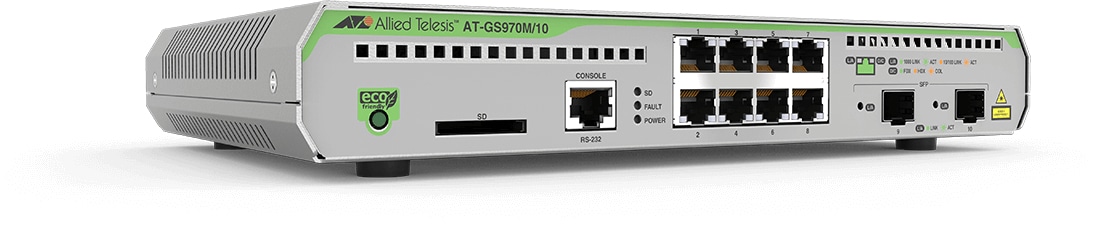Allied Telesis AT-GS970M/10PS-50 Managed L3 Gigabit Ethernet (10/100/1000) Power over Ethernet (PoE) 1U Zwart, Grijs
