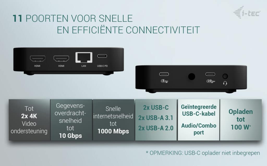 i-tec USB-C Dual HDMI Docking Station with Power Delivery 100 W - Afbeelding 6
